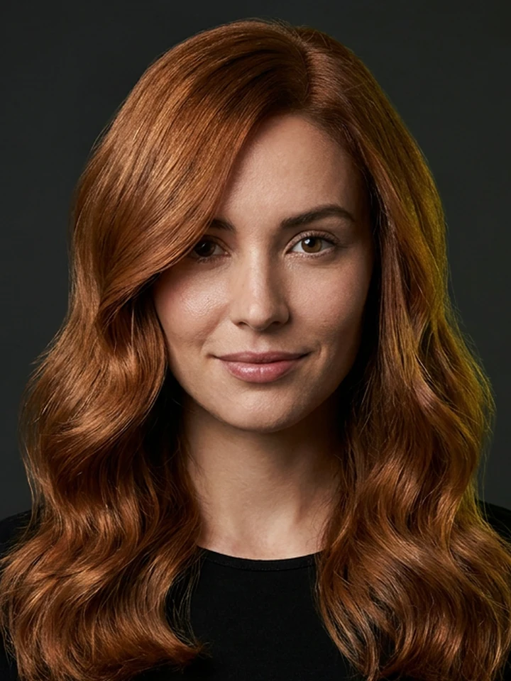After preview with warm copper caramel hair color